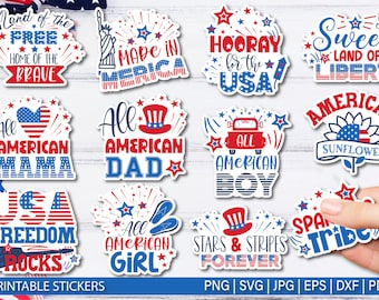 4th of July Printable stickers SVG Bundle, July 4th svg, Fourth of July svg, America svg, USA Flag, Independence Day SVG, Cut File Cricut