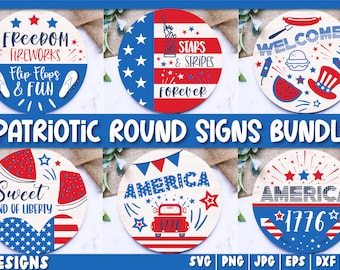 4th July Door Sign SVG Bundle, Patriotic Round Sign SVG, Fourth of July svg, America, USA Flag svg, Independence Day svg, Cut File Cricut,