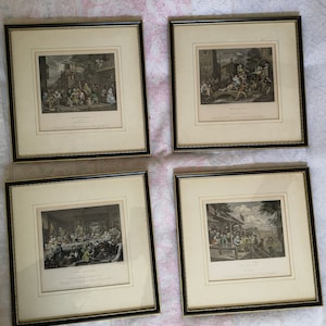 Very rare Set of 4 Engravings William Hogarth hand coloured circa1833