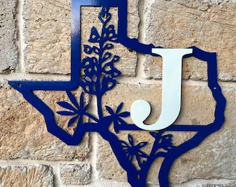 Texas Monogram Sign, Blue Bonnet Metal Sign, Texas Metal Art