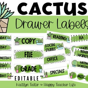 Cactus Plant Themed Editable Drawer Labels for the Classroom
