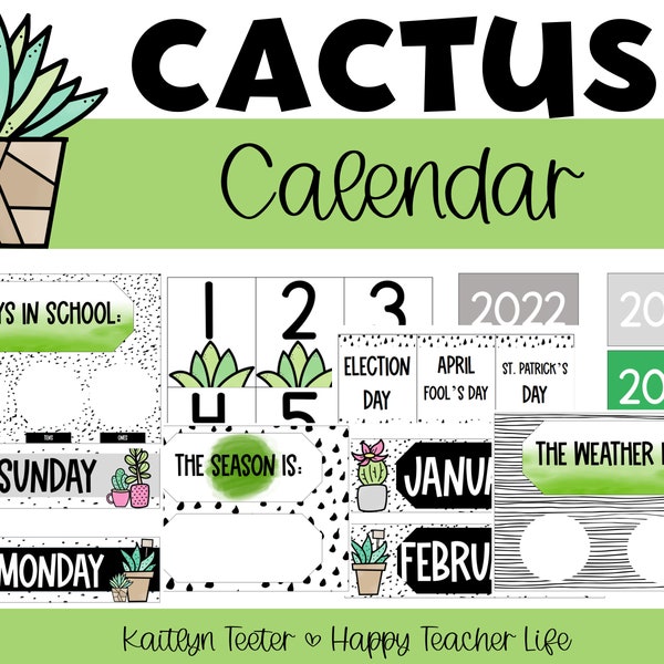 Cactus Plant Themed Classroom Decor Calendar and Weather | Classroom Calendar | Plant Calendar Classroom Decor