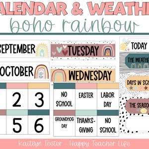 Modern Boho Rainbow Classroom Decor - Calendar and Weather Set
