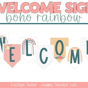 Modern Boho Rainbow Classroom Welcome Sign