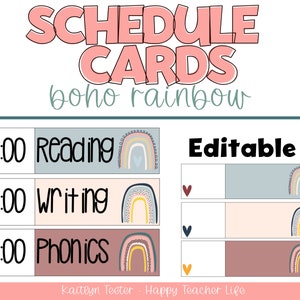 Boho Rainbow EDITABLE Schedule Cards / Rainbow Classroom Decor Theme / Boho Rainbow Classroom Decor / Classroom Schedule Cards