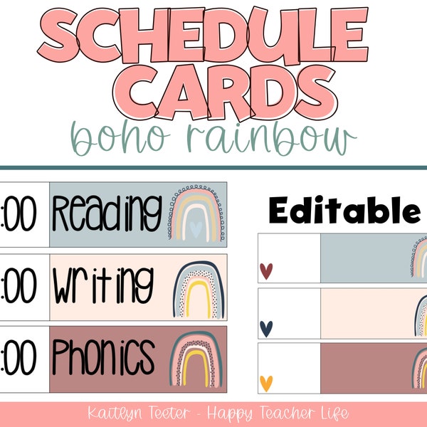 Boho Rainbow EDITABLE Schedule Cards | Rainbow Classroom Decor Theme | Boho Rainbow Classroom Decor | Classroom Schedule Cards