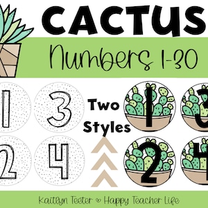 Cactus Plant Themed Student Numbers 1-30