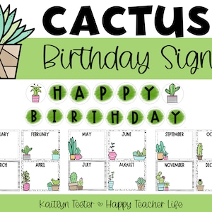 Cactus Plant Themed Birthday Sign | Classroom Decor | Classroom Birthday Display | Plant Classroom | Plant Classroom Decor