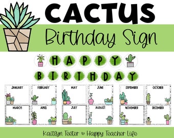 Cactus Plant Themed Birthday Sign | Classroom Decor | Classroom Birthday Display | Plant Classroom | Plant Classroom Decor