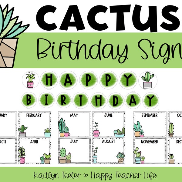 Cactus Plant Themed Birthday Sign | Classroom Decor | Classroom Birthday Display | Plant Classroom | Plant Classroom Decor