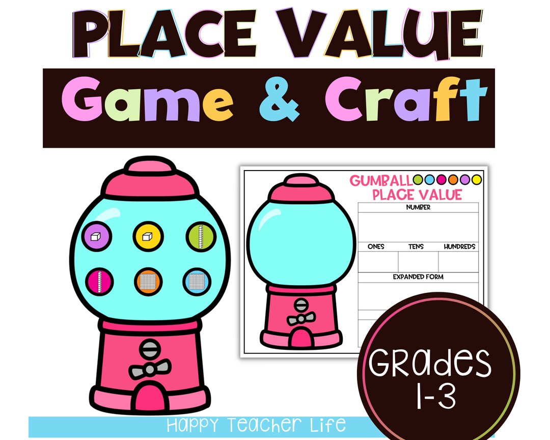 Place Value Math Game and Math Craft With Word Form, Expanded Form and Standard Form for 1st
