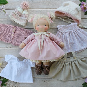 Waldorf Inspired Custom Play Doll for Children with Set of Clothes and Customizable Hair Eye Clothes Preferences, Organic Handmade Doll