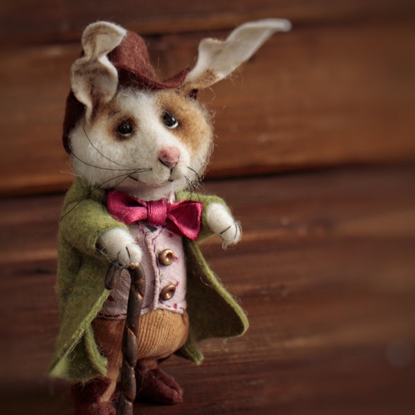 Needle Felted Vintage Gentleman Easter Rabbit, Collectible doll, Felted Rabbit, Homeless Bunny, Easter gift, Easter decoration