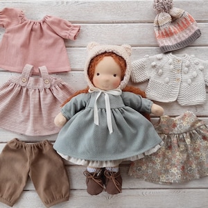 One of a kind Waldorf doll 38cm/15inches with big set of clothes, Natural organic fiber doll, Soft doll, Doll to cuddle, Textile play doll