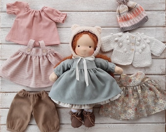 One of a kind Waldorf doll 38cm/15inches with big set of clothes, Natural organic fiber doll, Soft doll, Doll to cuddle, Textile play doll