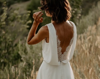 Boho beach wedding dress Wrap, Crepe wedding dress open back, Simple wedding dress, Bridal gown | ERICA