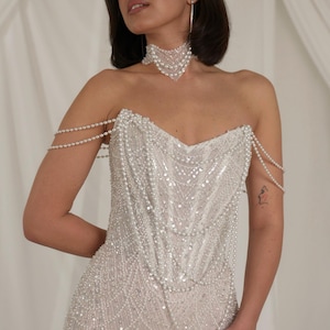 bridal white corset pearl trim bodycon dress Pearl Corset Dress