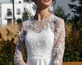 Blumenhochzeitskleid Spitze, bescheidenes Hochzeitskleid, besticktes Kleid, Blumenhochzeitskleid | VICTORIA
