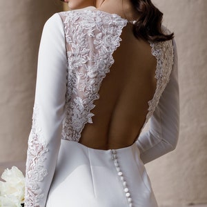 Vestido de novia sirena sexy / Vestido de novia de espalda baja con mangas largas de encaje / ABELLA