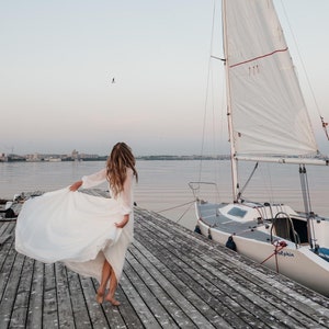 Classic modest wedding dress | Puff sleeve bridal gown | Sheer long sleeves | BRIE