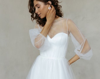 Tulle corset classic wedding dress a line, Off the shoulder wedding dress long sleeve, Bridal dress | MILI