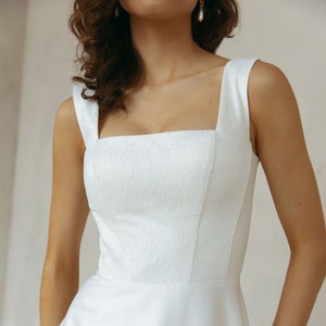 Schlichtes A-Line Brautkleid, Pailletten-Casual-Hochzeitskleid mit quadratischem Ausschnitt, Brautkleid | JANICE