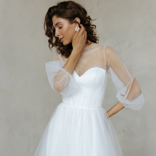 Tulle corset classic wedding dress a line, Off the shoulder wedding dress long sleeve, Bridal dress | MILI