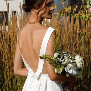Simple wedding dress Modest, Satin wedding dress Elegant, A line wedding dress Open back | ANASTASIA