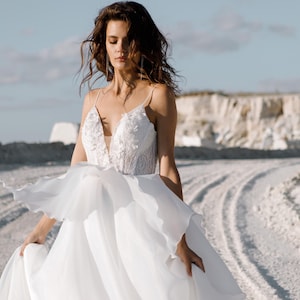 Romantic flowy wedding dress | A-line organza bridal gown open back | ADRIANA