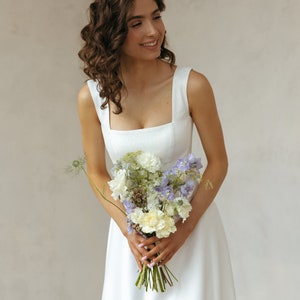 Simple a line wedding dress, Sequin casual wedding dress square neckline, Bridal dress JANICE image 7