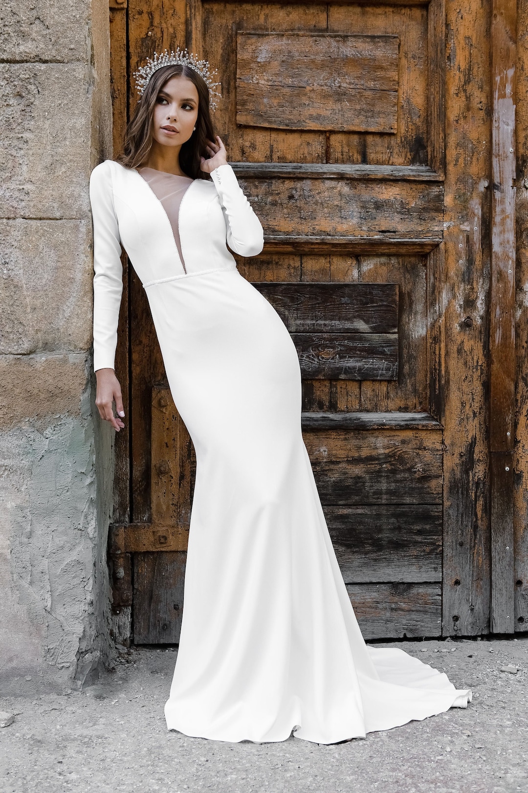 Vestido de novia sirena de crepé Vestido de novia espalda abierta