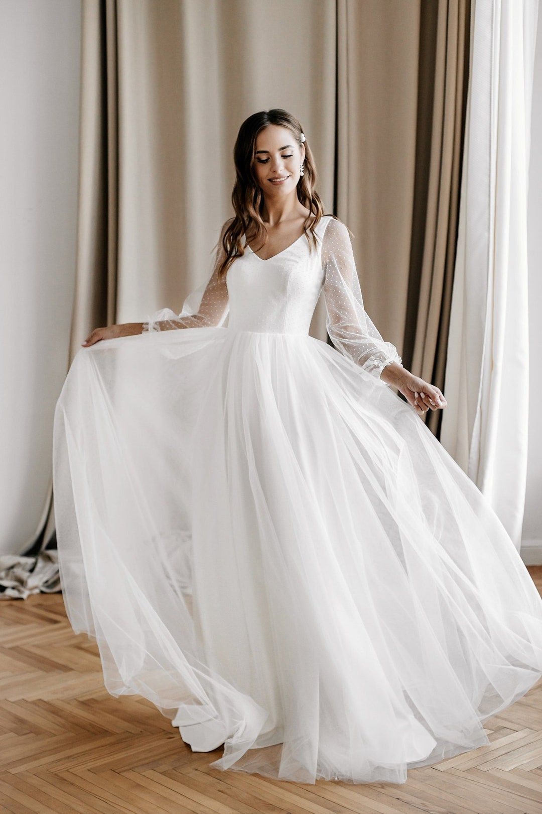 Long Wedding Dresses Tulle Popular Modest Bridal Dresses main image 1