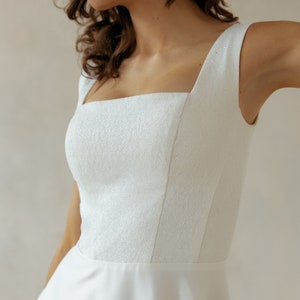 Simple a line wedding dress, Sequin casual wedding dress square neckline, Bridal dress JANICE image 3