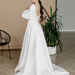 Classic Wedding Dress Puff Long Sleeve, Satin a Line Wedding Dress ...
