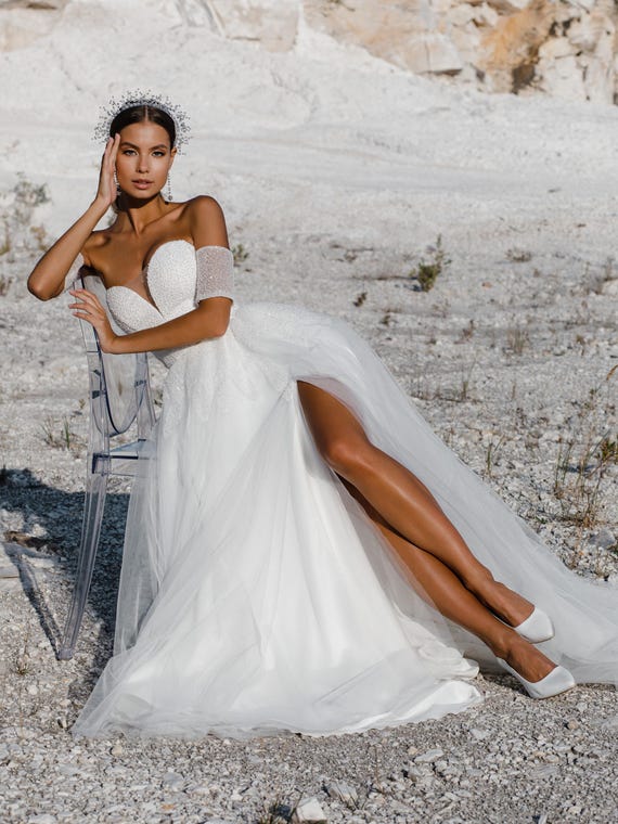 Royal Wedding Dress Lace | Sexy Bridal Gown With Long Train Slit | DEBBIE - Etsy Royal Wedding Dress Lace | Sexy Bridal Gown With Long Train Slit | DEBBIE - Etsy
