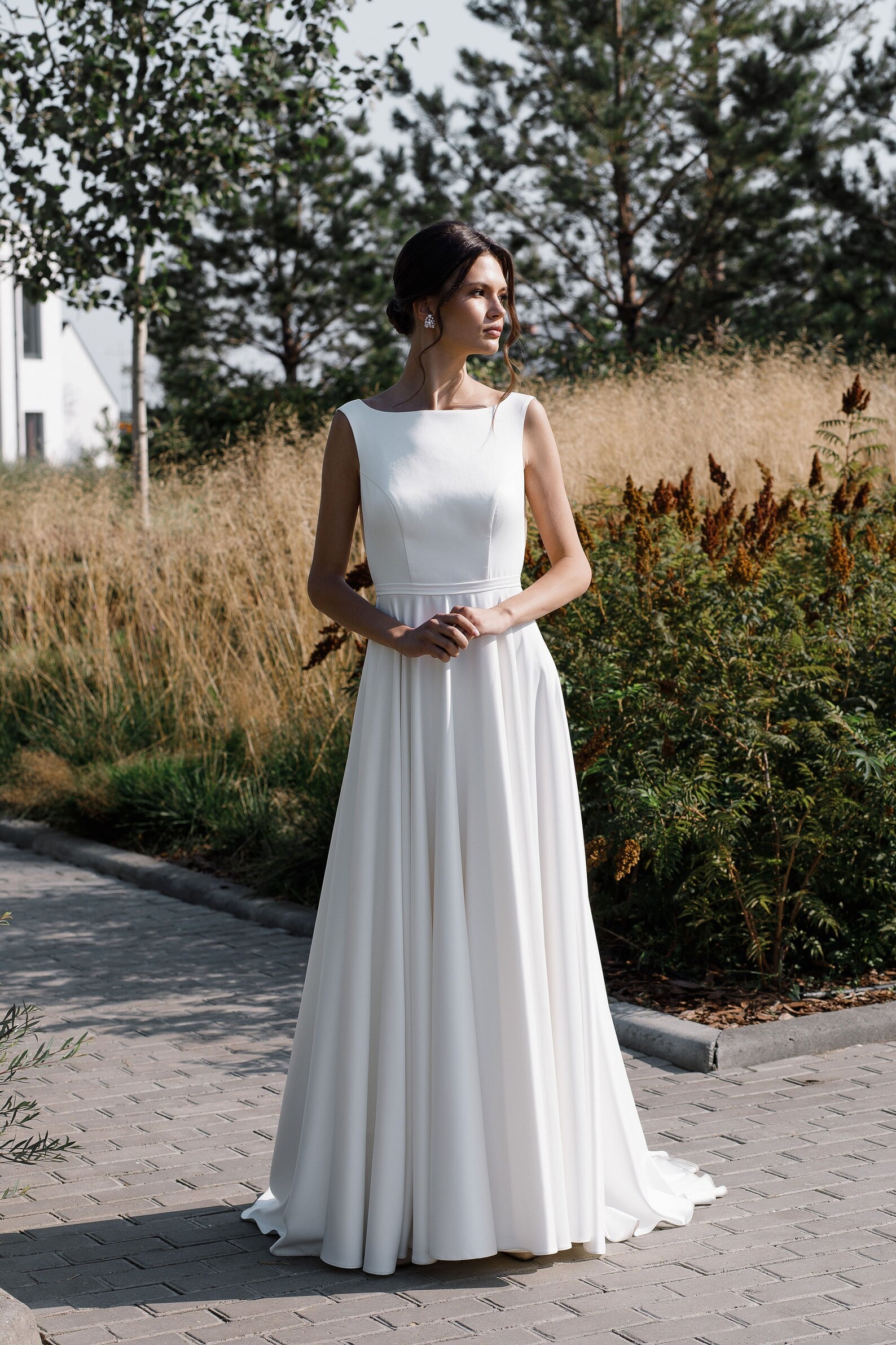 Simple Wedding Dress Modest, Satin Wedding Dress Elegant, A Line Simple Wedding Dress Modest, Satin Wedding Dress Elegant, A Line