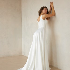 Simple a line wedding dress, Sequin casual wedding dress square neckline, Bridal dress JANICE image 8