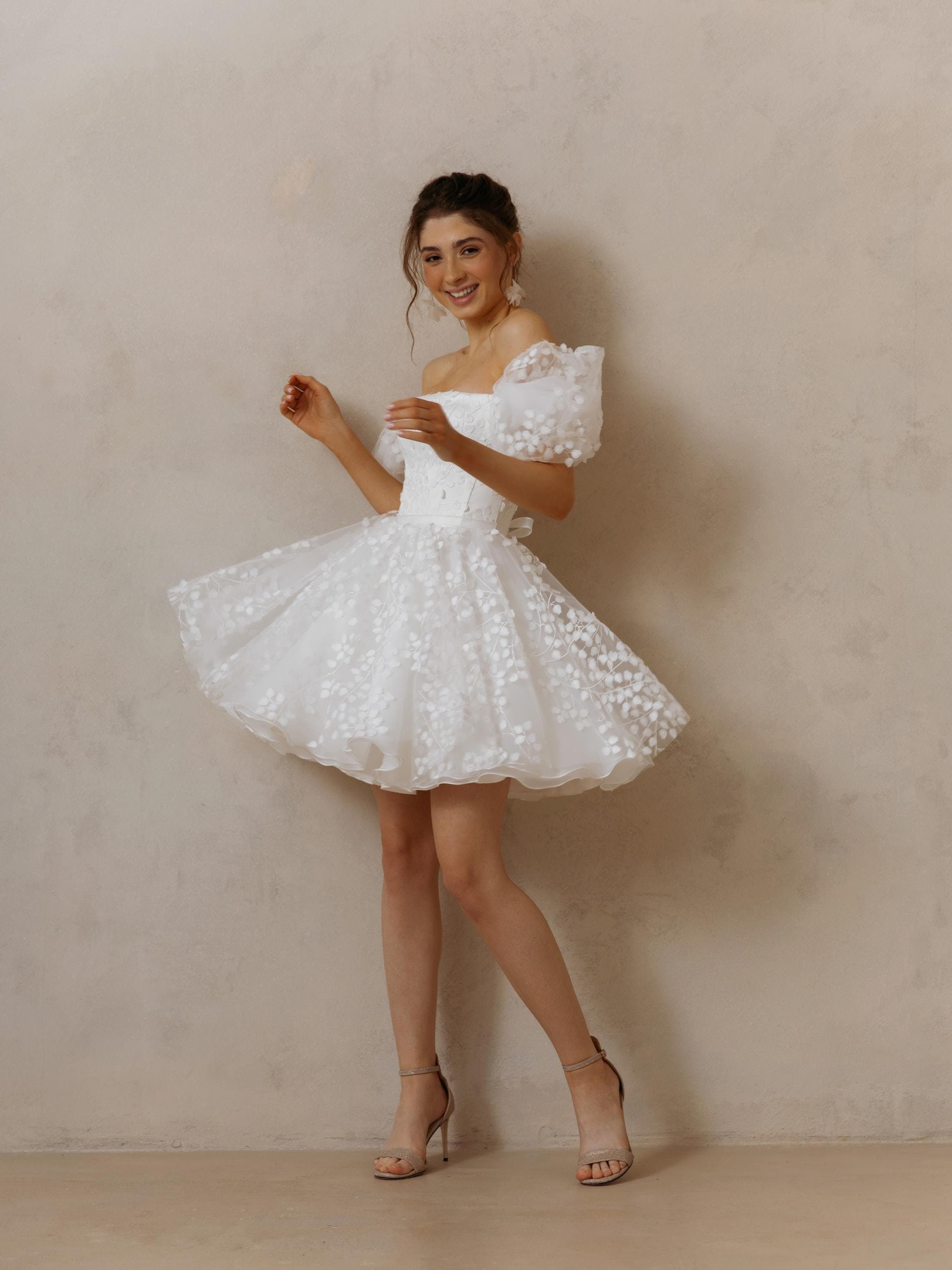 short poofy wedding dress Short Wedding Dresses With Corset ~ Reception Dress for Bride ~ Mini Vegas Wedding Dress With Bow ~ Bridal Shower Dress or Engagement Dress