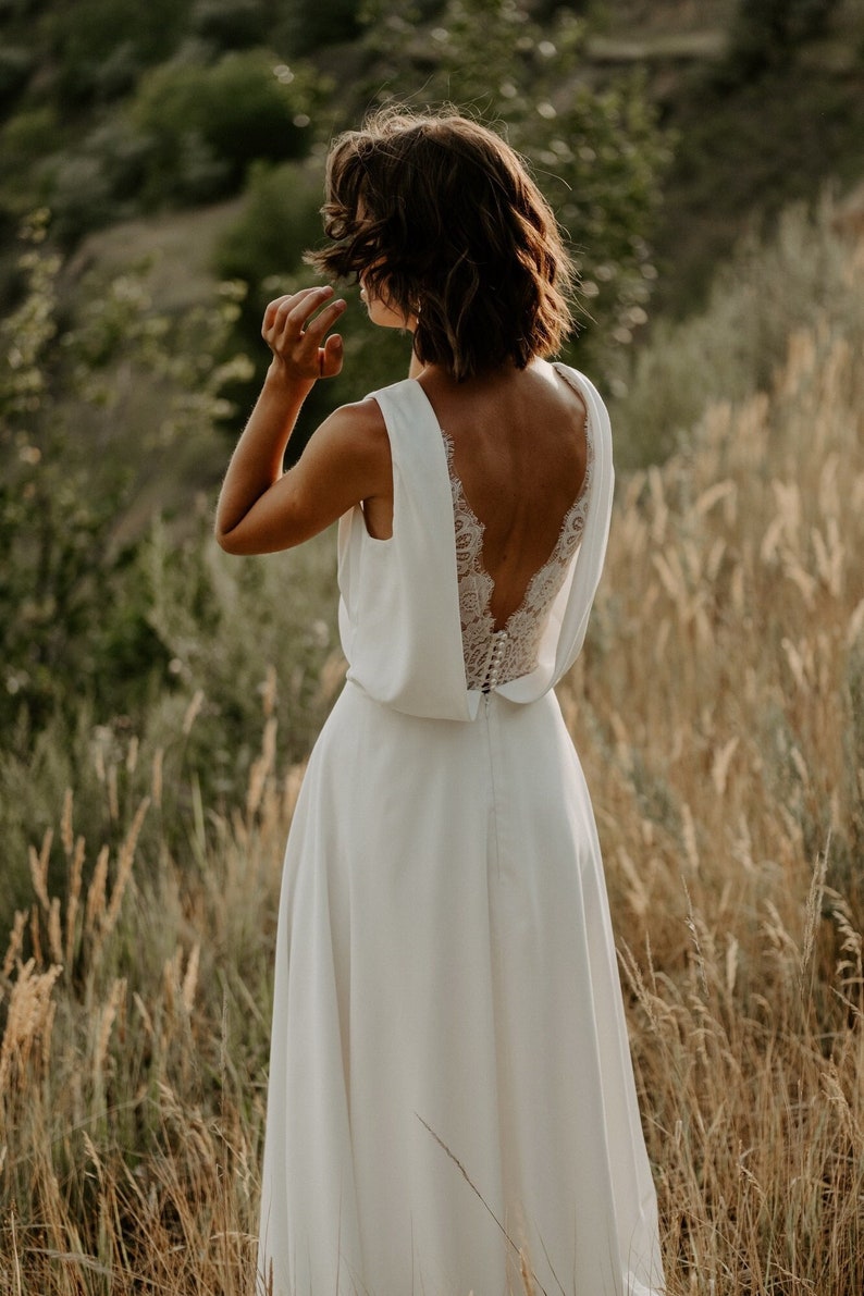 Boho beach wedding dress Wrap, Crepe wedding dress open back, Simple wedding dress, Bridal gown ERICA image 1