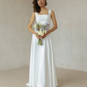 Simple a line wedding dress, Sequin casual wedding dress square neckline, Bridal dress JANICE image 6