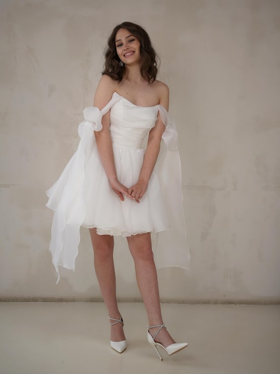 short layered wedding dress Romantic Dress, Organza Puff Sleeves and Satin Corset, Sweetheart Neckline | Solange MaterialText: 78% Rayon; 22% Polyester