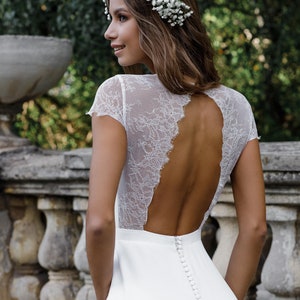 Bescheidene Hochzeitskleid Empfang, einfache Hochzeitskleid Offener Rücken, minimalistisches Hochzeitskleid Sommer | MARCELLA