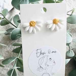 Daisy Earrings, Marguerite Earrings, Sunlumen Earrings, Blue Flower Earrings, Polymer Clay, Mother&#39;s Day Gift