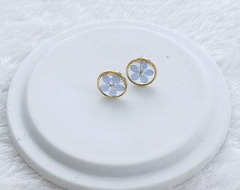 Pendientes de resina nomeolvides dorados con flor real prensada, pendientes de nomeolvides dorados con flor silvestre, pendientes de flor azul