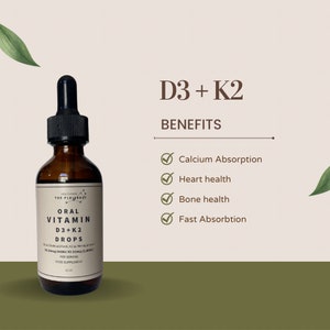 Vitamin D3 + K2 | Liquid Vitamin drops | Food Supplements | Wellbeing | Organic | Natural liquid Drops | Vegan Supplements | Natural