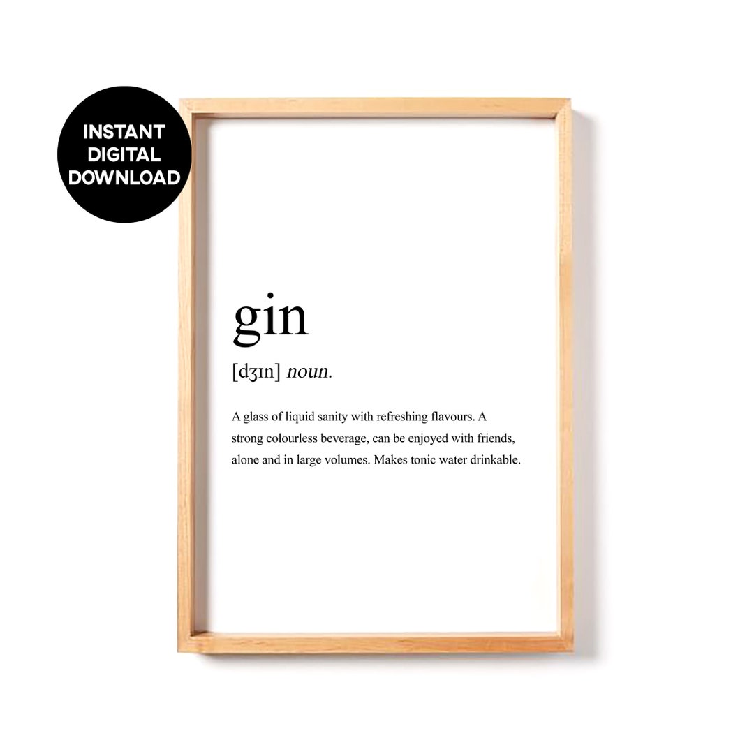 Gin Definition Dictionary Art Print Funny Kitchen Poster Etsy