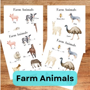 Póster imprimible de animales de granja para el aprendizaje en casa