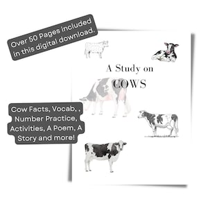 Cow study Animal Science Study Homeschool Educational Resource Curriculum Study Guide Cow Activity Book