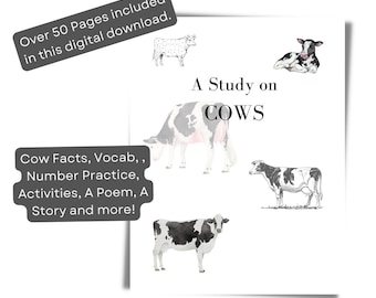 Physical Homeschool Printable Cow Study Animals Educational Resource Homeschool Curriculum Study Guide Cow Activity Book