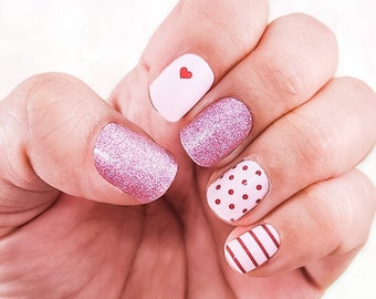 Sweetheart Glitter Nail Wraps | 20 Nail Strips | DIY Nail Art Stocking Stuffer | Nail Polish Stickers